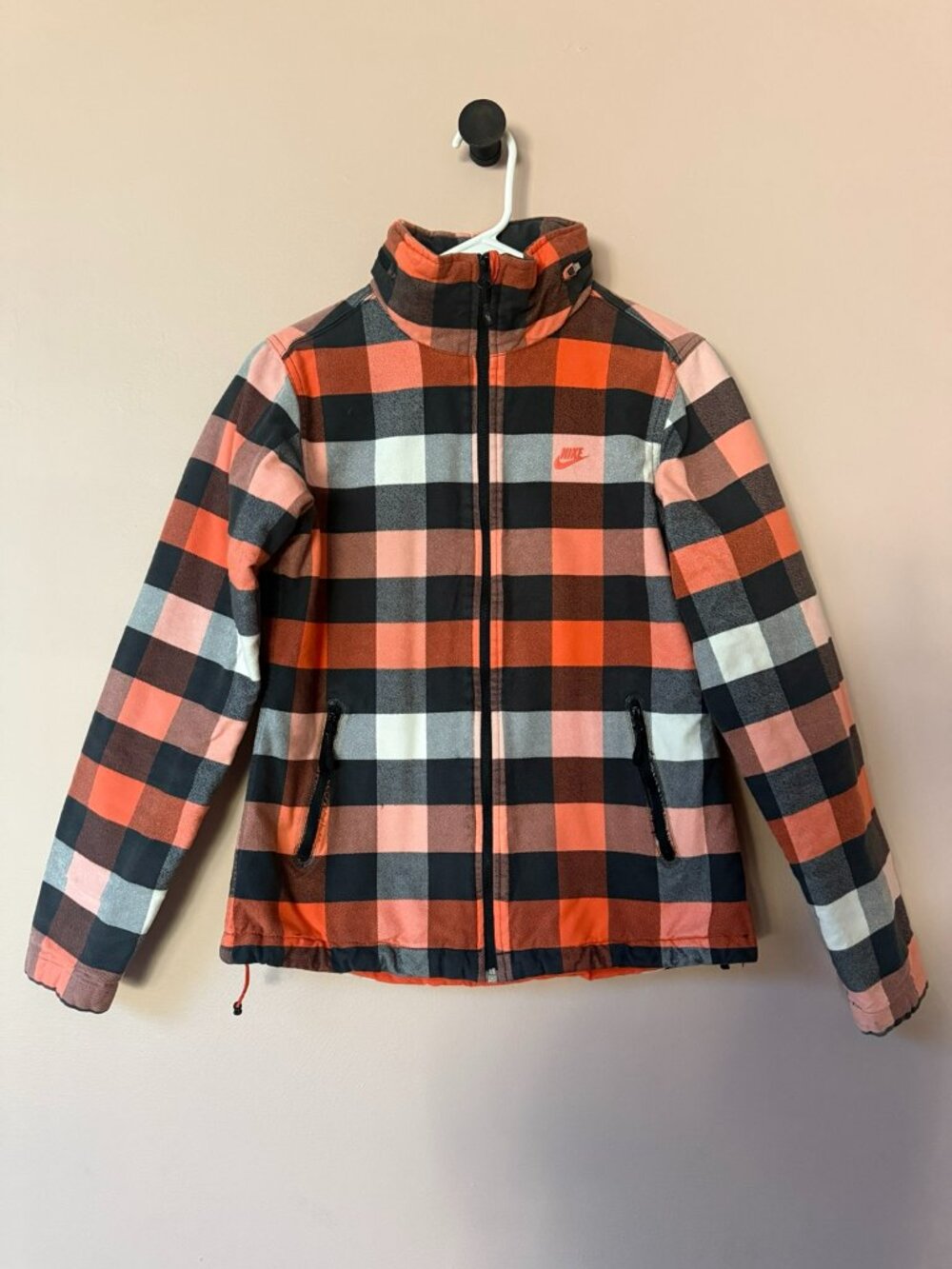 Nike Sportswear Women’s Plaid Jacket M Orange Black Gray Full Zip High Collar
